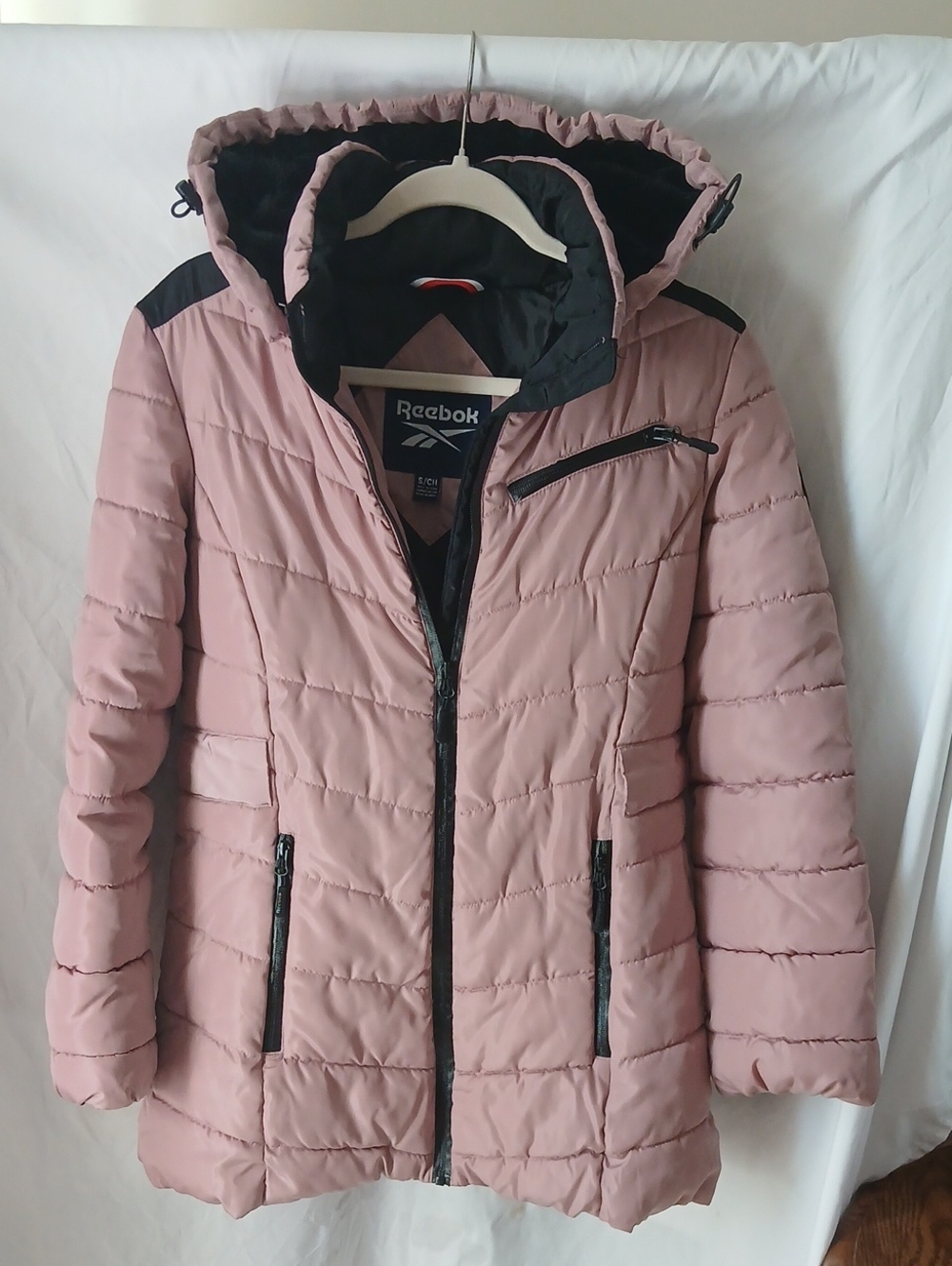 Reebok Women's Dusty Pink Quilted Puffer Coat with Removable Hood IsFuzzy Inside